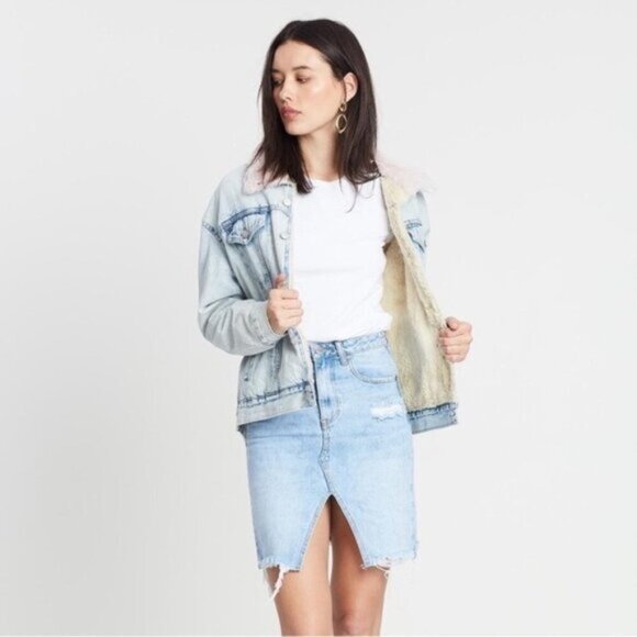 Free people Neon Blonde Denim Jean Mini Skirt Distressed High Waist Light wash - Picture 2 of 16